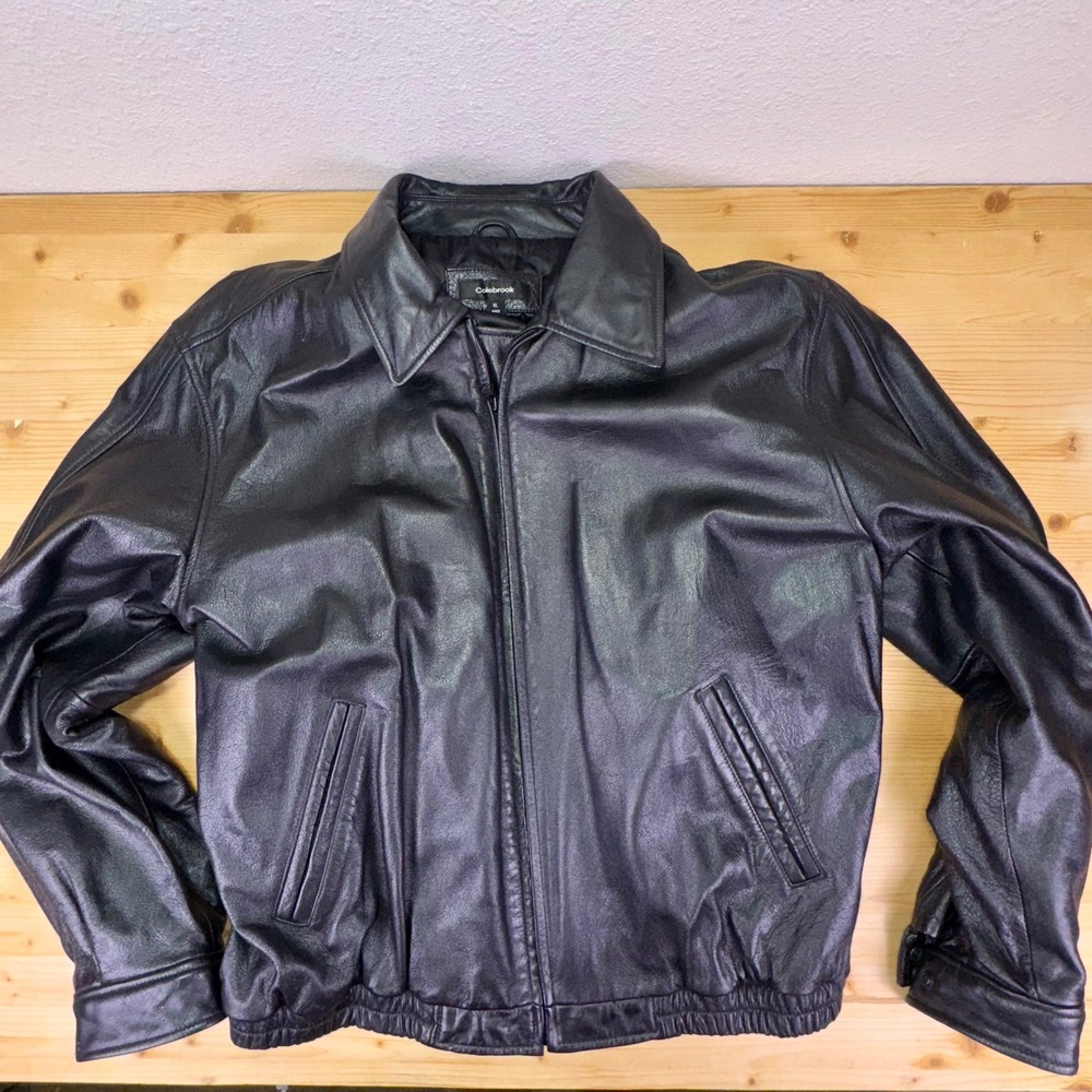 Colebrook Black Leather‎ Bomber Jacket XL Quilted Lining Made in China